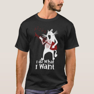 I Do What I Want Rock and Roll Cat Playing Fish Gu T-Shirt