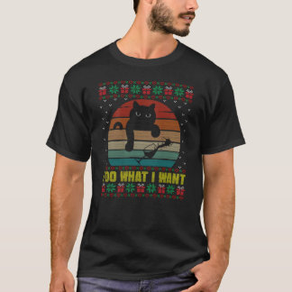 I Do What I Want Ugly Xmas Sweater Funny Cat Wine 