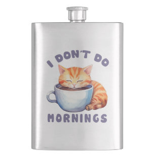 I Don’t Do Mornings – Cute Orange Cat with Coffee  Hip Flask