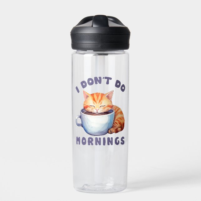 I Don’t Do Mornings – Cute Orange Cat with Coffee  Water Bottle (Front)