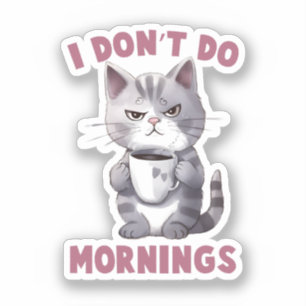 I Don’t Do Mornings – Grey Cat with Coffee
