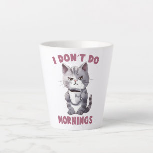 I Don’t Do Mornings – Grey Cat with Coffee Latte Mug