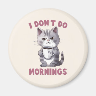 I Don’t Do Mornings – Grey Cat with Coffee Magnet