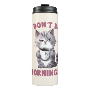 I Don’t Do Mornings – Grey Cat with Coffee Thermal Tumbler