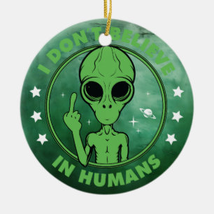 I don't believe in humans ceramic tree decoration