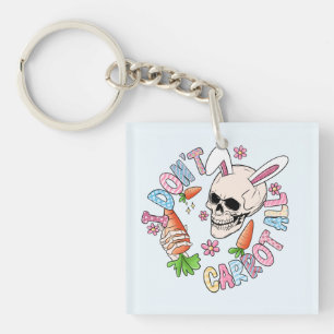 I Don't Carrot At All - Cute Skull Bunny & Easter  Key Ring