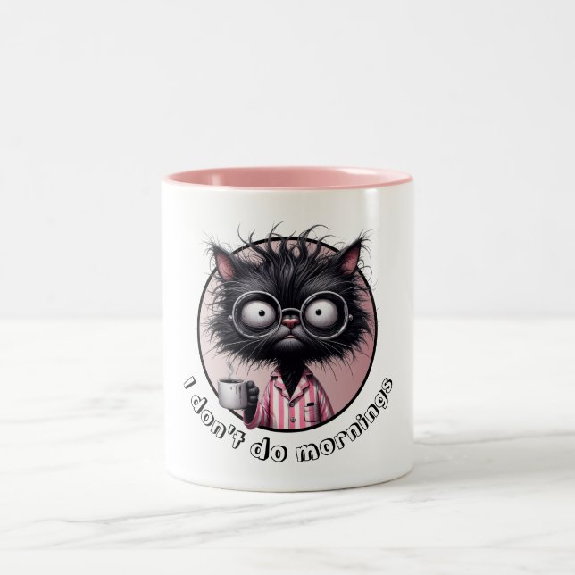 I don't do mornings Black Cat Two-Tone Coffee Mug (Center)