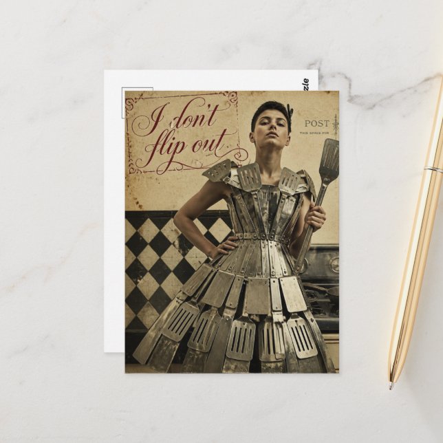 I Dont Flip Out Spatula Fantasy Fashions Postcard (Front/Back In Situ)