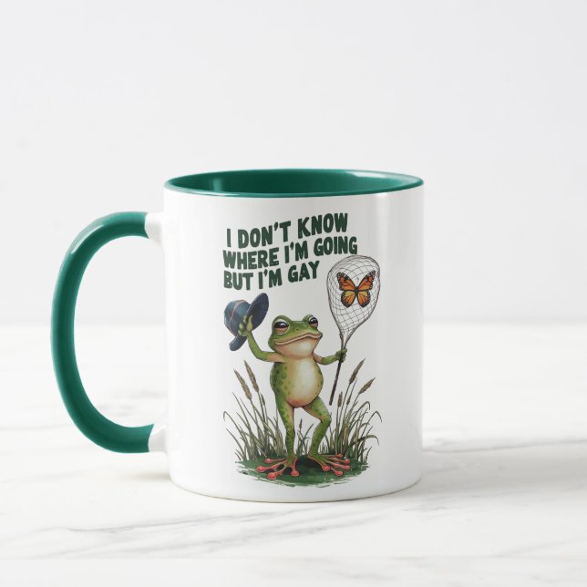 I Don't Know Where I'm Going But I'm Gay Frog Mug (Left)