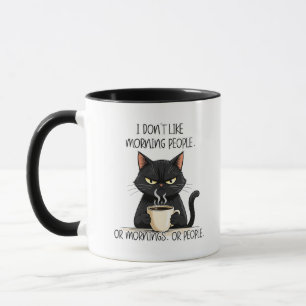 I Don't Like Morning People Black Cat Mug