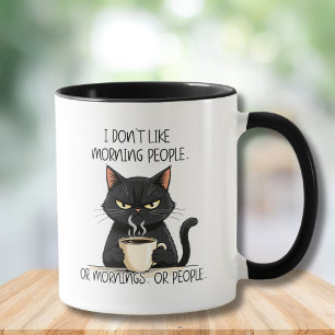 I Don't Like Morning People Black Cat Mug