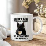 I Don't Like Morning People Sarcastic Black Cat Coffee Mug<br><div class="desc">Express your true feelings about early mornings with the "I Don't Like Morning People Sarcastic Black Cat Coffee Mug." Featuring a grumpy black cat and the humourous quote, "I don't like morning people, or mornings, or people, " this mug is perfect for those who aren't exactly morning enthusiasts. Made from...</div>