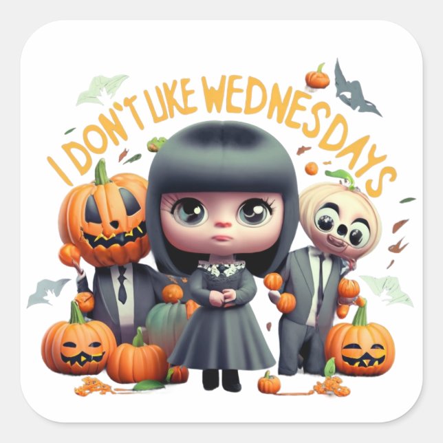 I Don't Like Wednesday's Halloweens Square Sticker (Front)