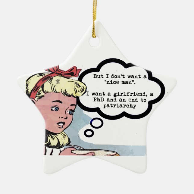 I don't want a "nice man" (feminism) ceramic tree decoration (Front)