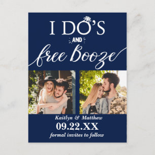 I Do's & Free Booze Modern Wedding Save The Date Announcement Postcard