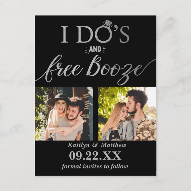 I Do's & Free Booze Modern Wedding Save The Date Announcement Postcard (Front)