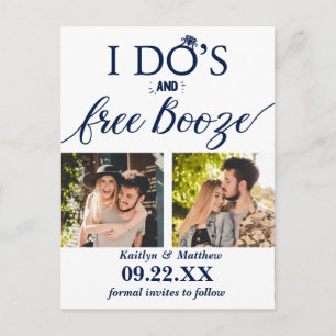 I Do's & Free Booze Modern Wedding Save The Date Announcement Postcard