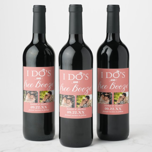 I Do's & Free Booze Modern Wedding Save The Date W Wine Label (Bottles)