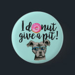 I Doughnut Give A Pit | Pit Bull Dog Pun 6 Cm Round Badge<br><div class="desc">This is a fun pun design that says “I doughnut give a pit”. There is a watercolor painting of a pink doughnut with colourful sprinkles and a pit bull dog in the design. The pit bull is grey and has blue sunglasses on. Cute and funny design for dog lovers.</div>