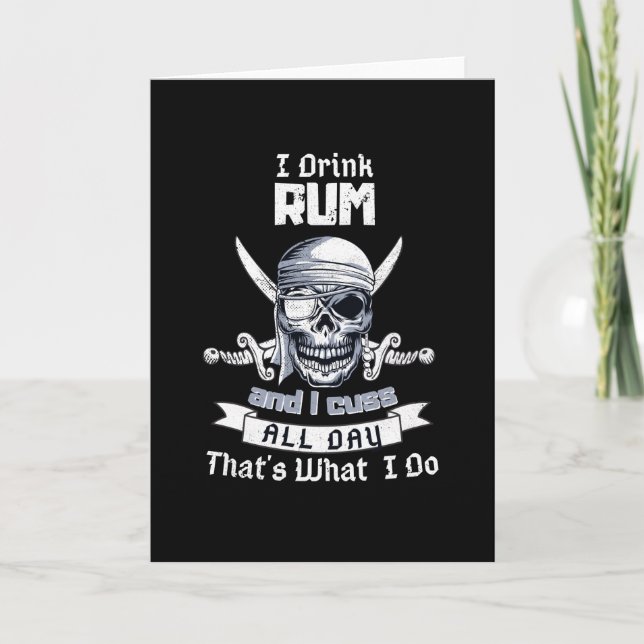 I Drink Rum Pirate Skull Flag Jolly Roger Costume Card (Front)