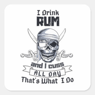 I Drink Rum Pirate Skull Funny Costume Square Sticker