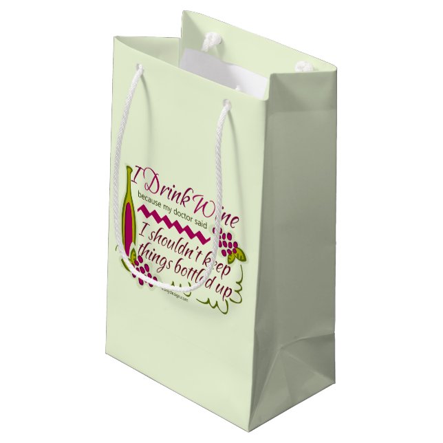 I Drink Wine Funny Quote Small Gift Bag (Back Angled)