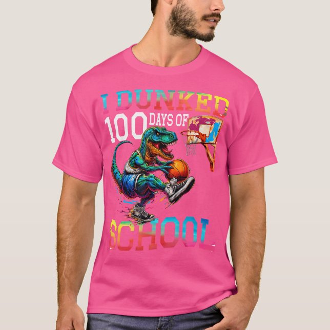 I Dunked 100 Days Of School Cute Basketball Dinosa T-Shirt (Front)