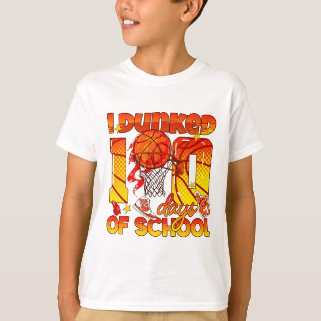 I Dunked 100 Days Of School Sports School Mileston T-Shirt (Front)