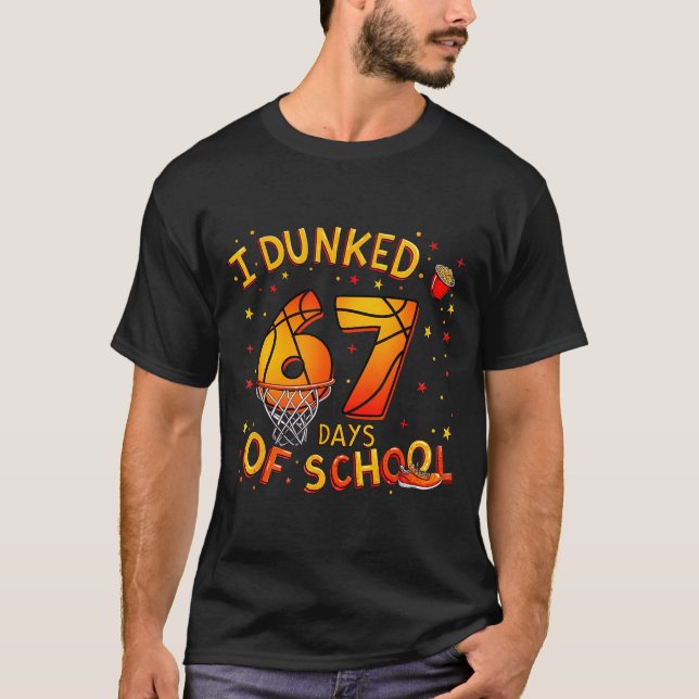 I Dunked 67 Days Of School Basketball Boys Kids  T-Shirt (Front)