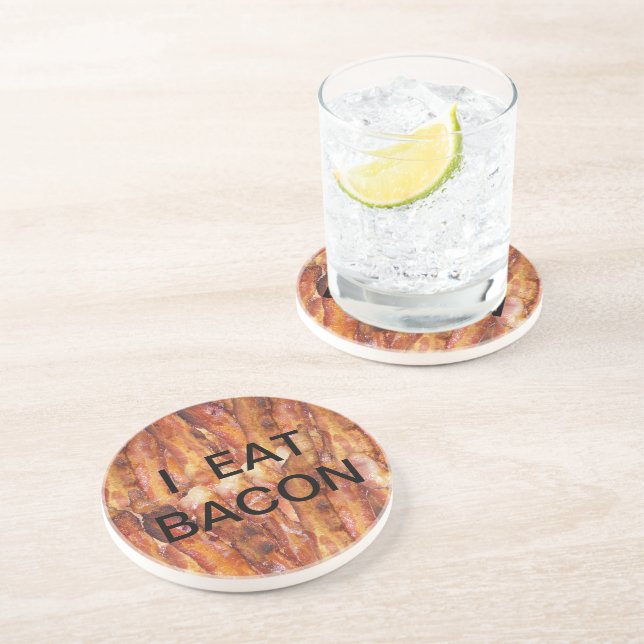 I Eat Bacon Text with Background Coaster (Side)