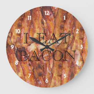 I Eat Bacon Text with Background Large Clock