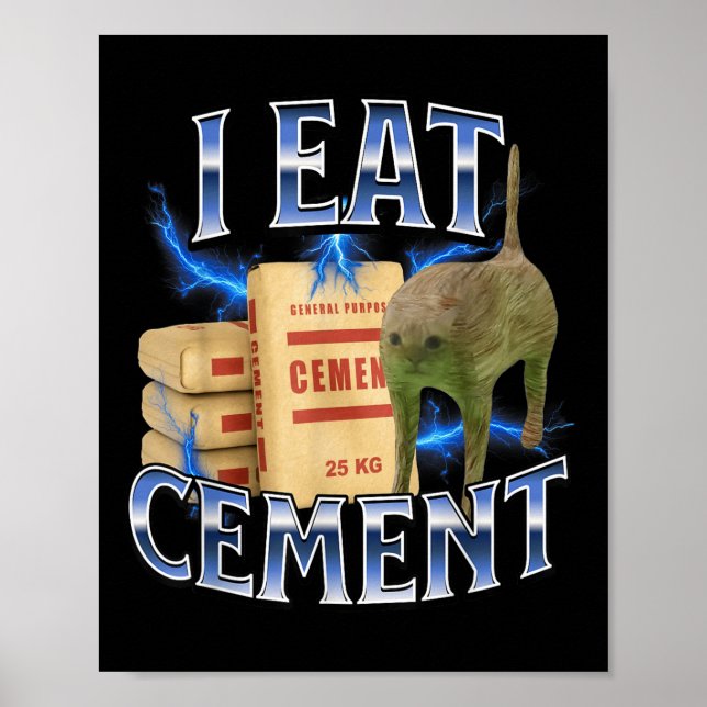 I Eat Cement Cursed Cat Funny Oddly Specific Meme  Poster (Front)