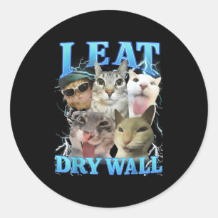 I Eat Dry Wall Funny Cat Meme  Classic Round Sticker
