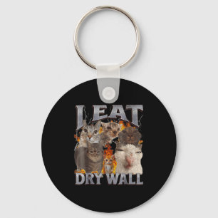 I Eat Drywall Funny Cat Meme Bootleg Graphic  Key Ring
