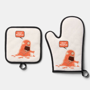i eat people oven mitt & pot holder set