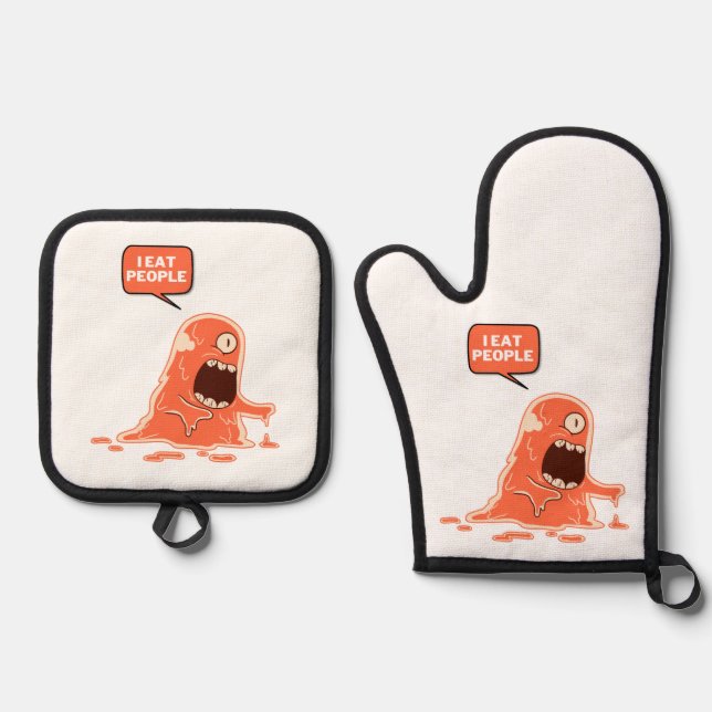 i eat people oven mitt & pot holder set (Front)