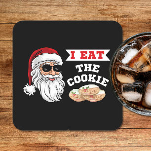 I Eat The Cookie Funny Dirty Joke Santa Christmas Square Paper Coaster