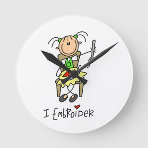 I Embroider Stick Figure Round Clock