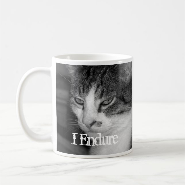 "I Endure" Crabby Cat Mug (Left)