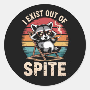 I Exist Out Of Spite Funny Raccoon Vintage Classic Round Sticker