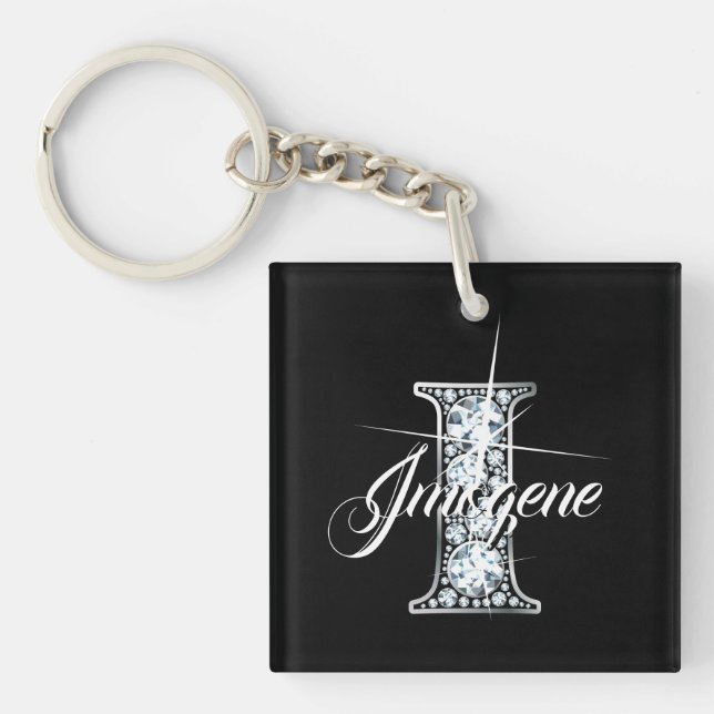 I Faux Diamond Bling Monogram Key Ring (Front)