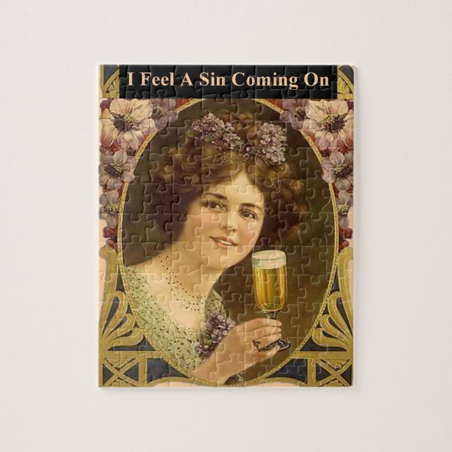 I Feel A Sin Coming On Flapper Girl with Beer  Jigsaw Puzzle (Vertical)
