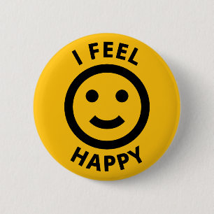 I Feel Happy Yellow Emoji Face Emotion 6 Cm Round Badge