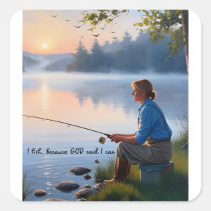 I Fish... Because God Said I Can – Camping Square Sticker