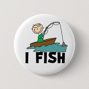 I Fish Stick Figure Button