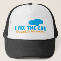 I fix the car- She makes the