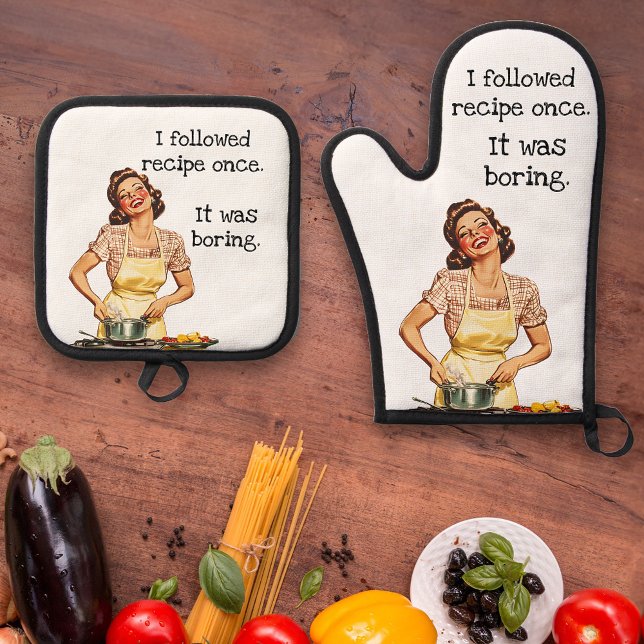 I Followed the Recipe once Retro Housewife Oven Mitt & Pot Holder Set (Creator Uploaded)