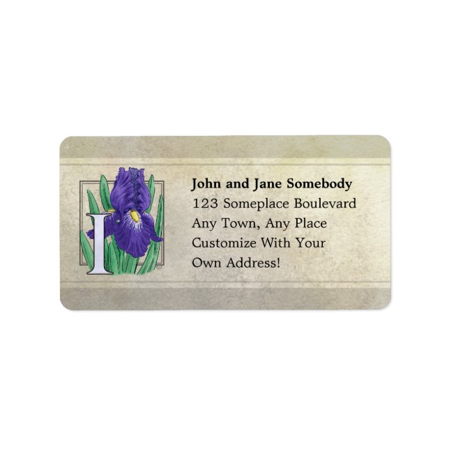 I for Iris Flower Floral Monogram Label (Front)