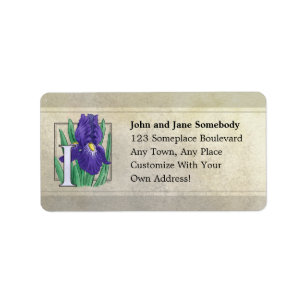 I for Iris Flower Monogram Label