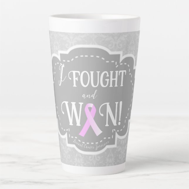 I Fought and Won | Breast Cancer Survivor Latte Mug (Front)